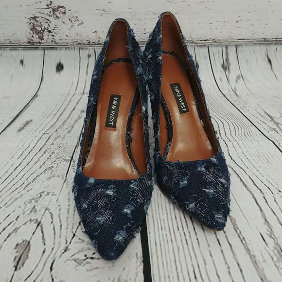 Nine West Tatiana Distressed‎ Blue Denim Heel - Picture 1 of 11